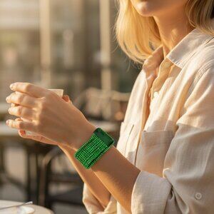 Wooden Bead Stretch Bracelets Stack NWT, lightweight boho cuff, elastic fit